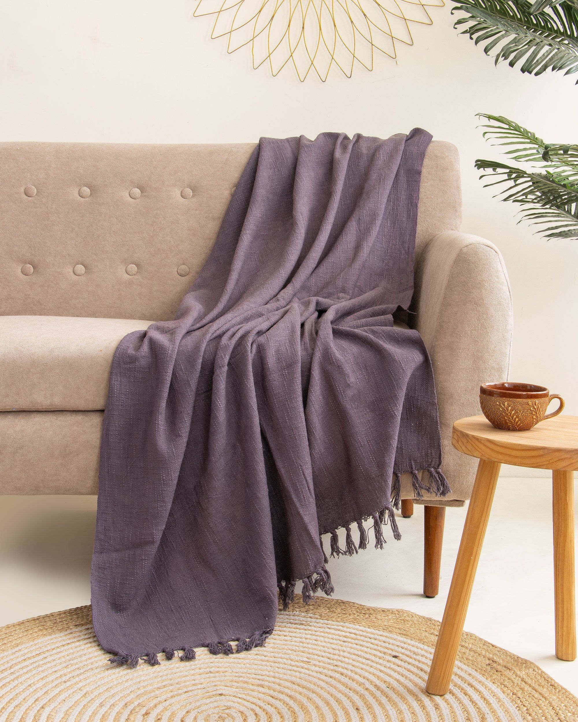 Luxury Grey Organic Cotton Solid Sofa Throw Breathable Ultra Soft